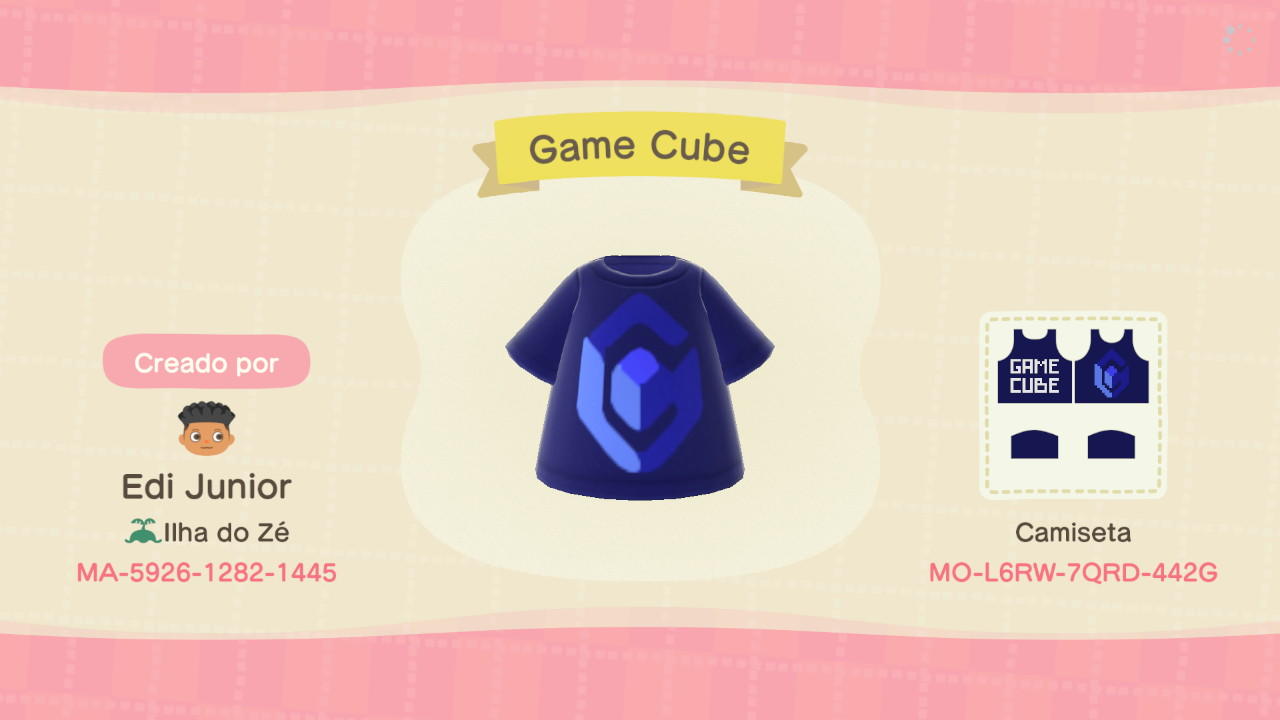 Animal Crossing Design Code: MO-L6RW-7QRD-442G Game Cube
