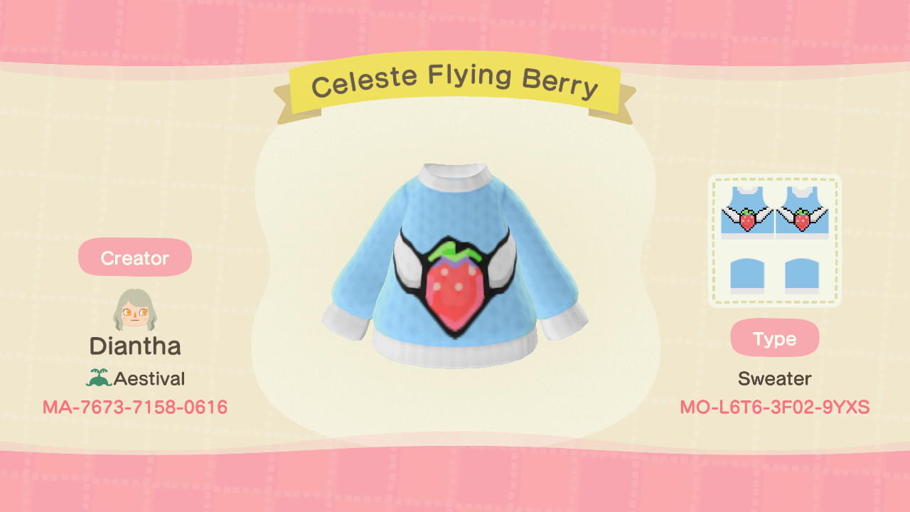 Animal Crossing Design Code: MO-L6T6-3F02-9YXS Celeste Flying Berry
