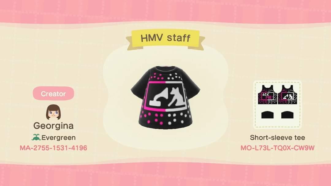 Animal Crossing Design Code: MO-L73L-TQ0X-CW9W HMV staff