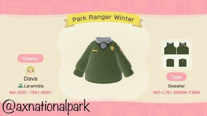 Animal Crossing Design Code: MO-L761-0WBW-T36M Park Ranger Winter