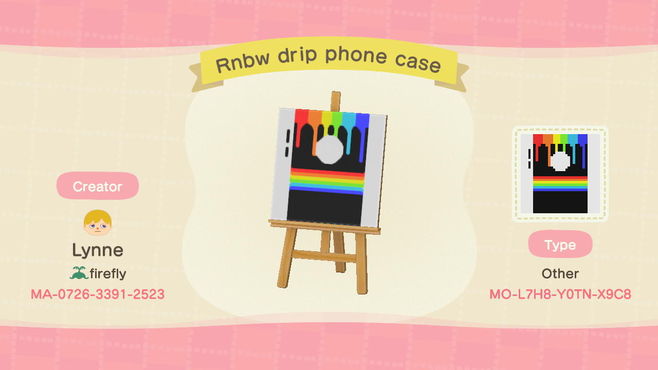 Animal Crossing Design Code: MO-L7H8-Y0TN-X9C8 Rnbw drip phone case