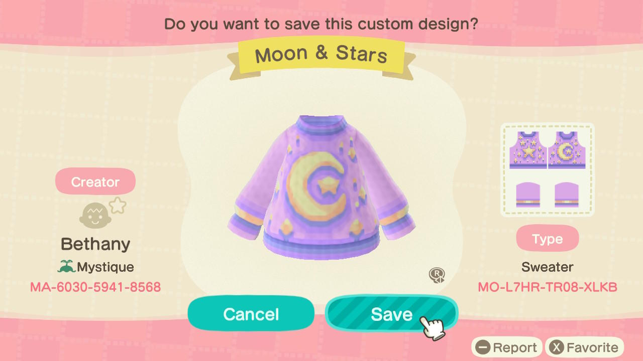 Animal Crossing Design Code: MO-L7HR-TR08-XLKB Moon & Stars