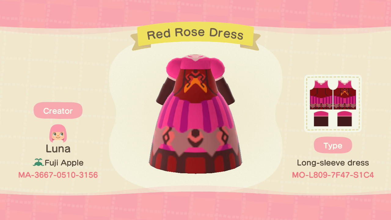 Animal Crossing Design Code: MO-L809-7F47-S1C4 Red Rose Dress
