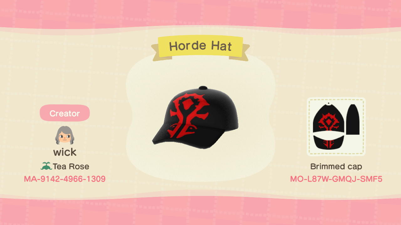Animal Crossing Design Code: MO-L87W-GMQJ-SMF5 Horde Hat