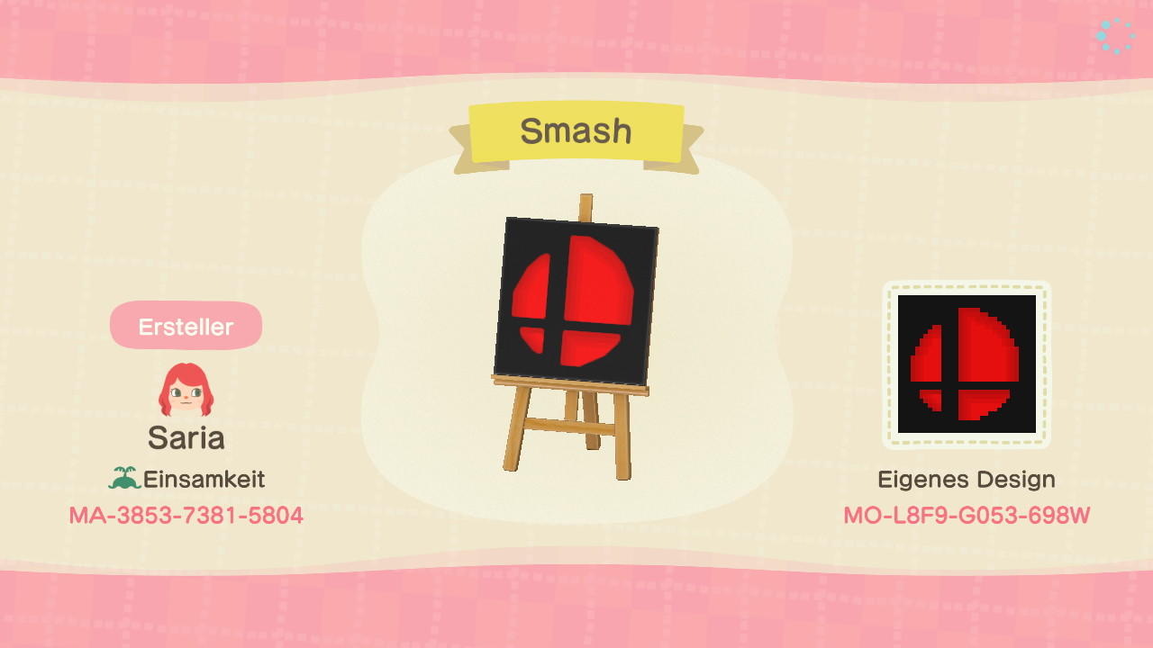 Animal Crossing Design Code: MO-L8F9-G053-698W Smash