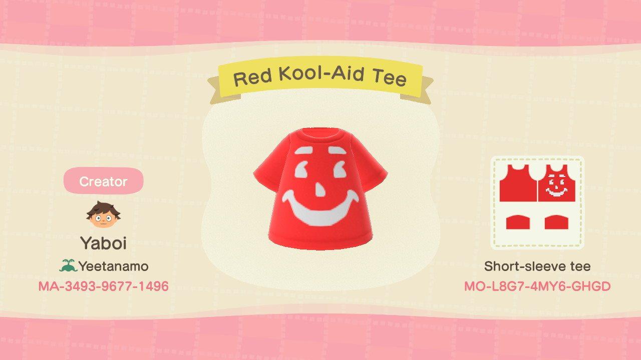 Animal Crossing Design Code: MO-L8G7-4MY6-GHGD Red Kool-Aid Tee