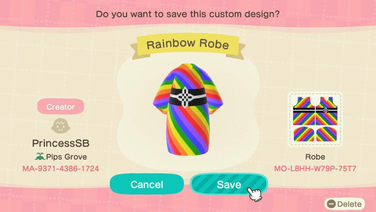 Animal Crossing Design Code: MO-L8HH-W79P-75T7 Rainbow Pride Kimono