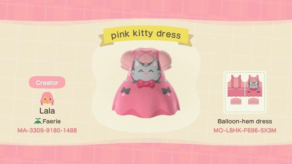 Animal Crossing Design Code: MO-L8HK-F696-5X3M Pink Kitty Dress