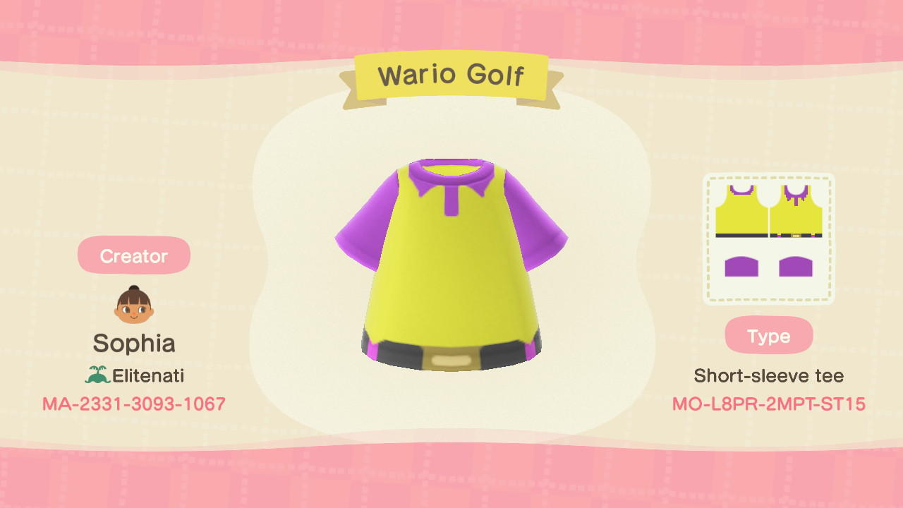 Animal Crossing Design Code: MO-L8PR-2MPT-ST15 Wario Golf