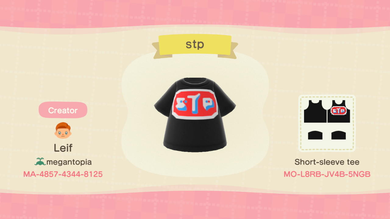 Animal Crossing Design Code: MO-L8RB-JV4B-5NGB STP Motor Oil