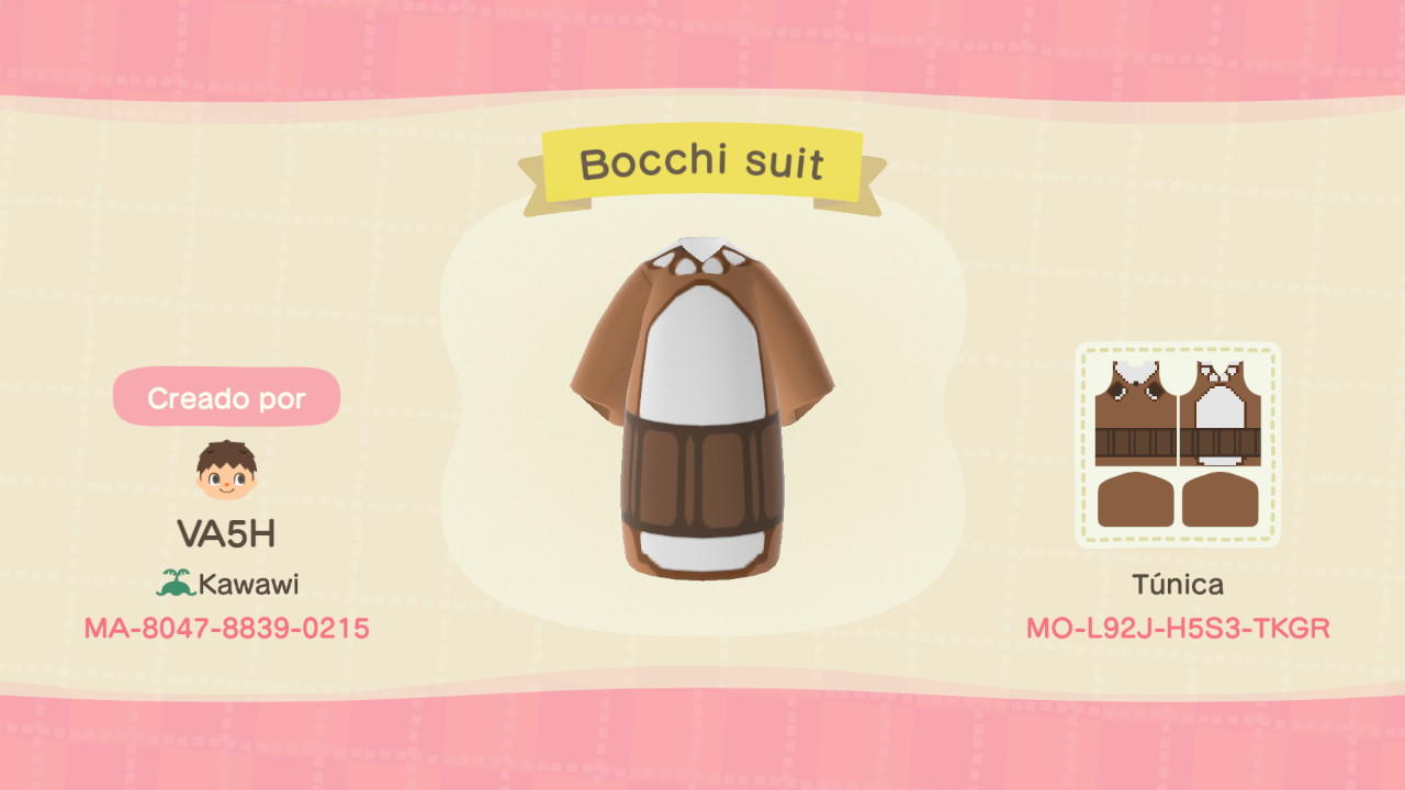 Animal Crossing Design Code: MO-L92J-H5S3-TKGR Bocchi suit