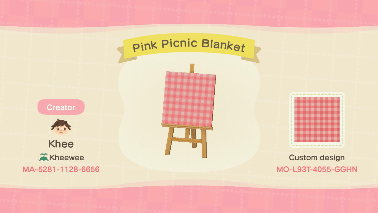 Animal Crossing Design Code: MO-L93T-4055-GGHN Pink Picnic Blanket