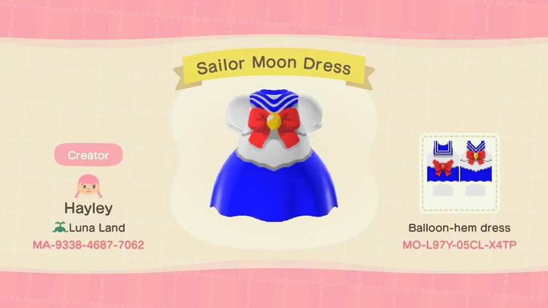 Animal Crossing Design Code: MO-L97Y-05CL-X4TP Sailor Moon Dress