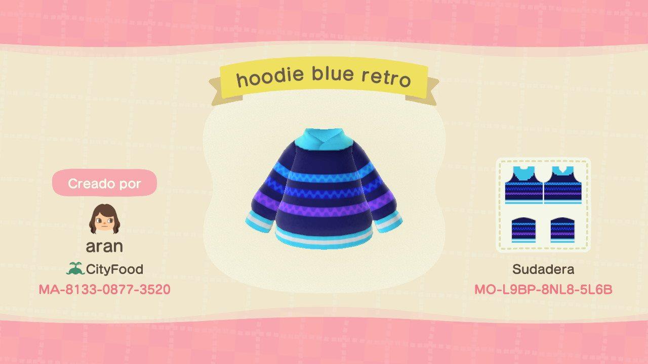 Animal Crossing Design Code: MO-L9BP-8NL8-5L6B hoodie blue retro