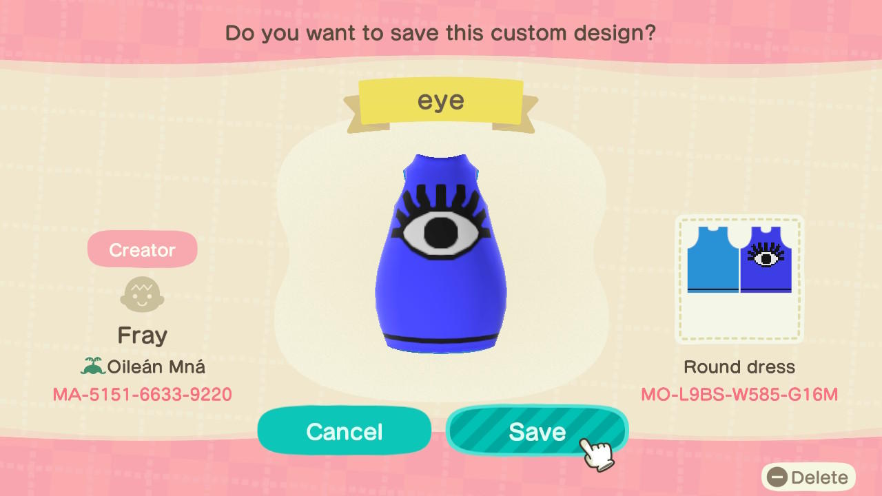 Animal Crossing Design Code: MO-L9BS-W585-G16M eye dress