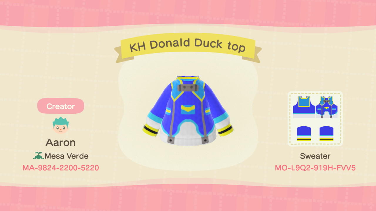 Animal Crossing Design Code: MO-L9Q2-919H-FVV5 KH Donald Duck