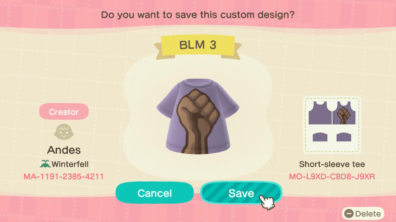 Animal Crossing Design Code: MO-L9XD-C8D8-J9XR BLM 3