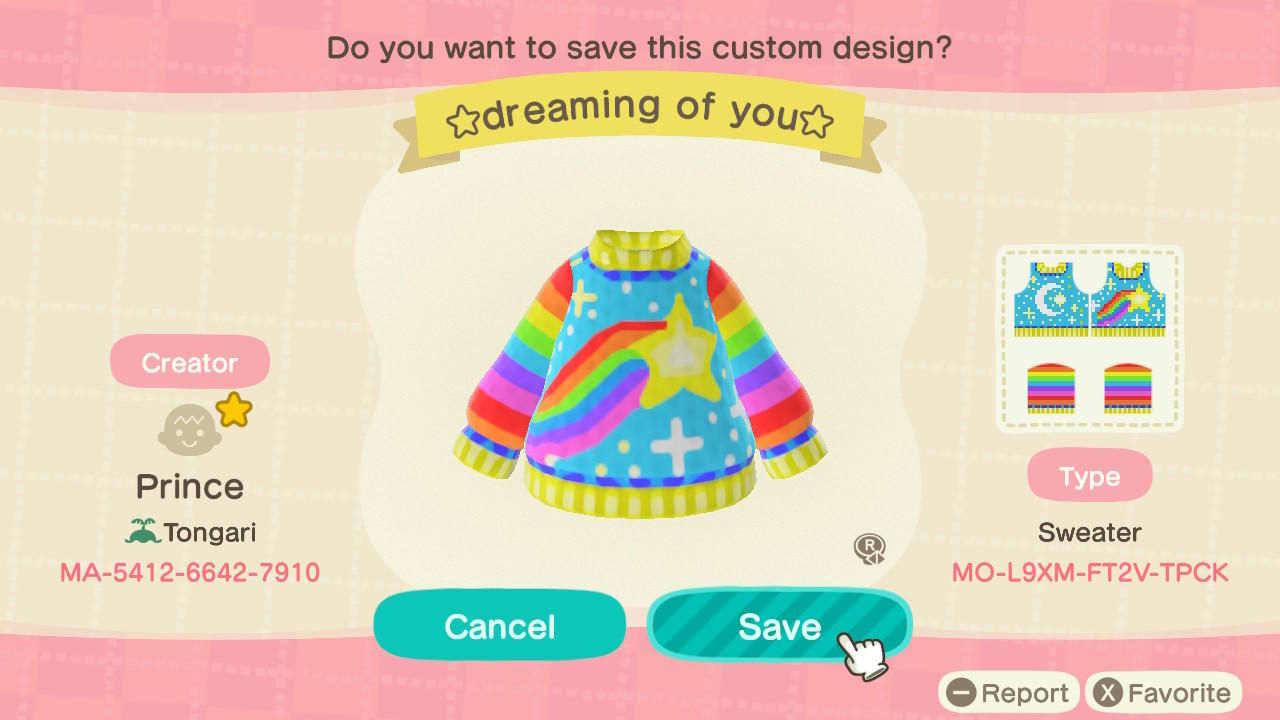 Animal Crossing Design Code: MO-L9XM-FT2V-TPCK Dreaming of You