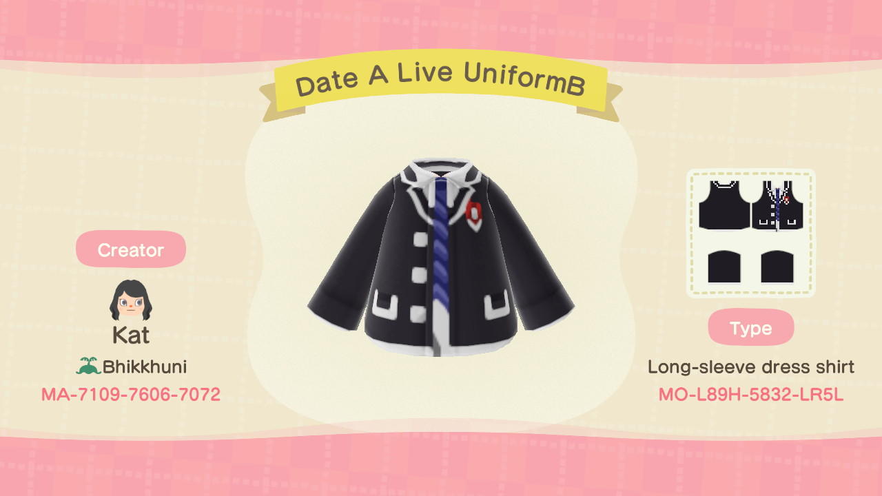 Animal Crossing Design Code: MO-LB9H-5832-LR5L Date A Live UniformB