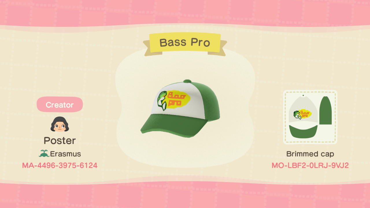 Animal Crossing Design Code: MO-LBF2-0LRJ-9VJ2 Bass Pro