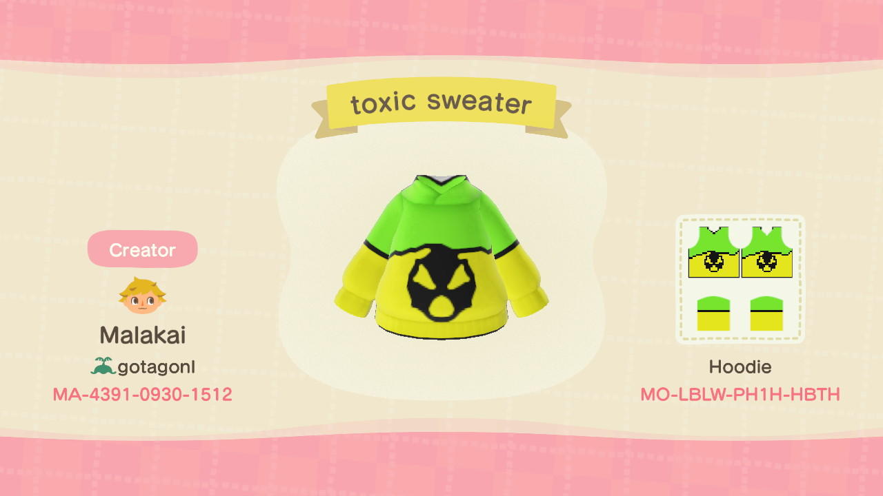 Animal Crossing Design Code: MO-LBLW-PH1H-HBTH Toxic Sweater