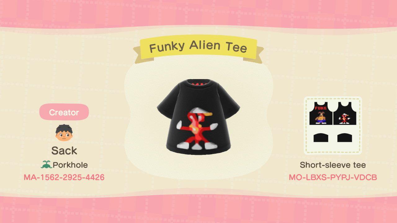 Animal Crossing Design Code: MO-LBXS-PYPJ-VDCB Funky Alien Tee