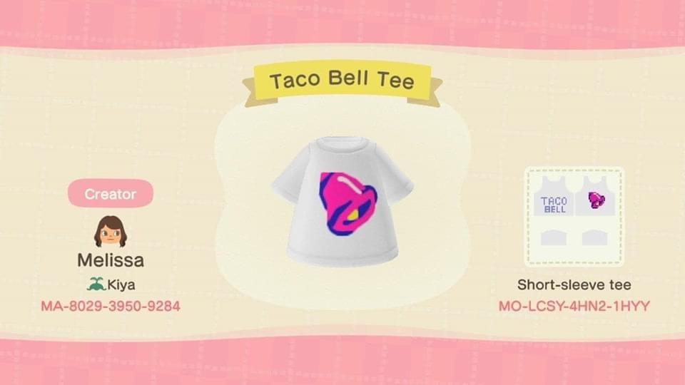 Animal Crossing Design Code: MO-LCSY-4HN2-1HYY Taco Bell Tee