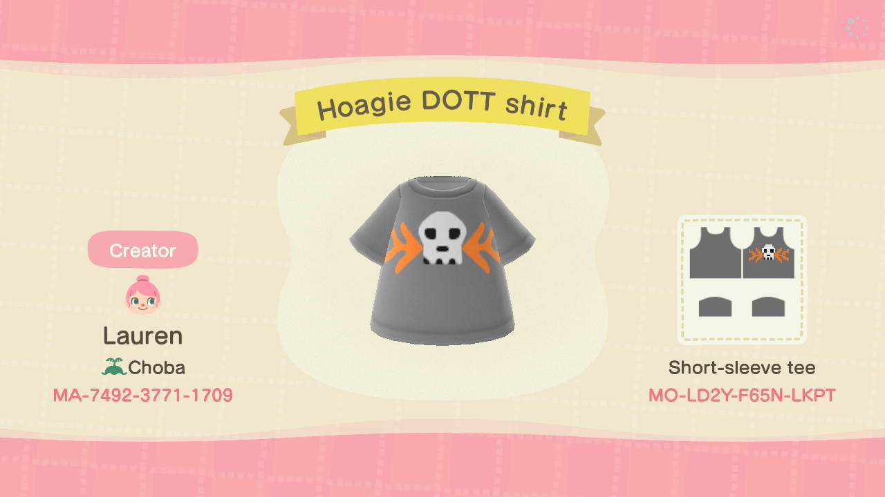 Animal Crossing Design Code: MO-LD2Y-F65N-LKPT Hoagie&#39;s Shirt