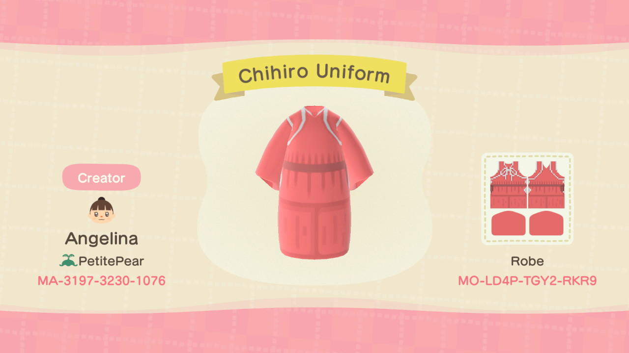 Animal Crossing Design Code: MO-LD4P-TGY2-RKR9 Chihiro Uniform