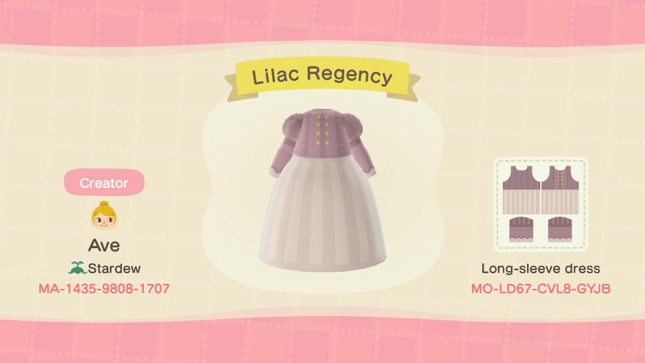 Animal Crossing Design Code: MO-LD67-CVL8-GYJB Lilac Regency