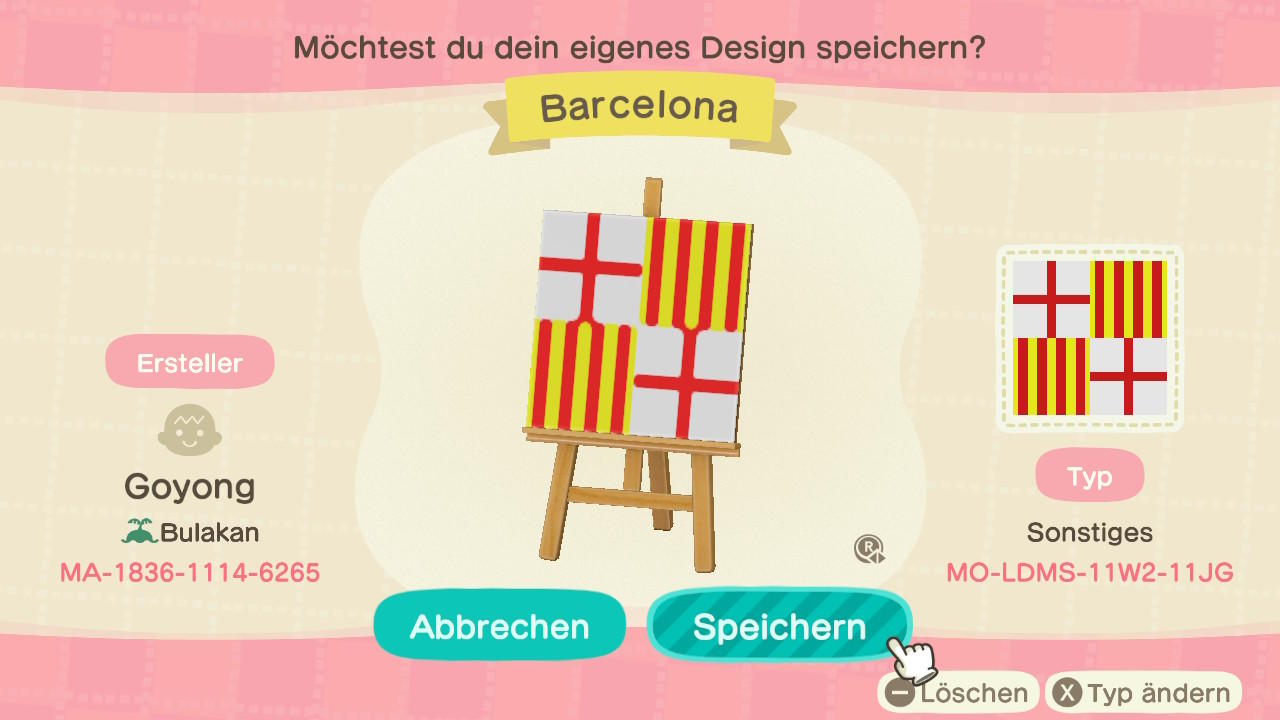 Animal Crossing Design Code: MO-LDMS-11W2-11JG Barcelona