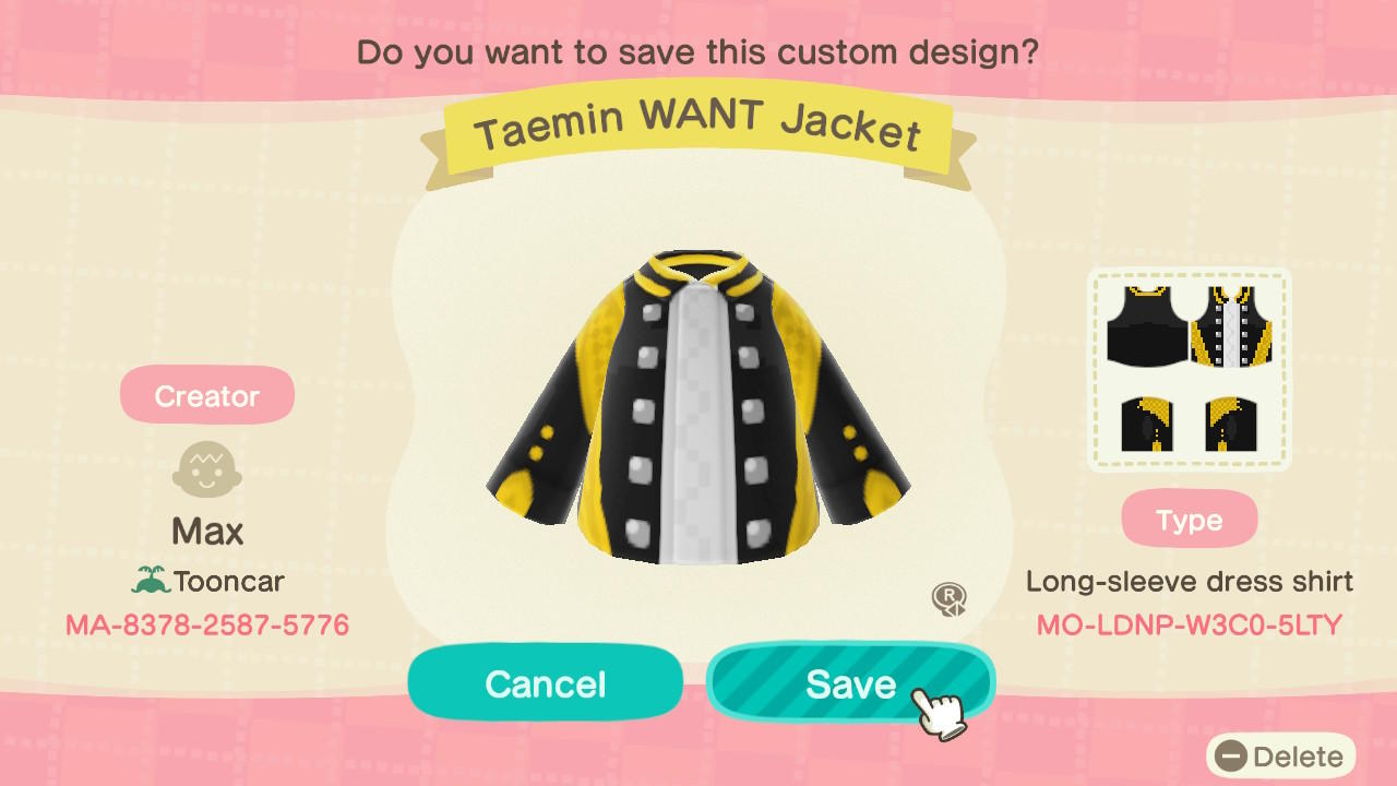 Animal Crossing Design Code: MO-LDNP-W3C0-5LTY SHINee Taemin Want