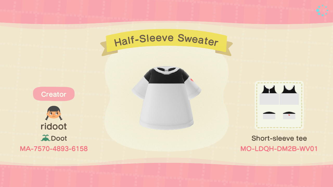 Animal Crossing Design Code: MO-LDQH-DM2B-WV01 Half-Sleeve Sweater