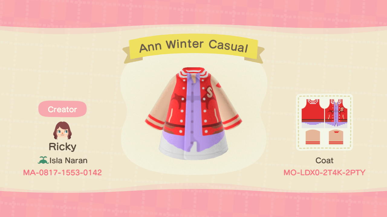 Animal Crossing Design Code: MO-LDX0-2T4K-2PTY Ann Winter Persona 5