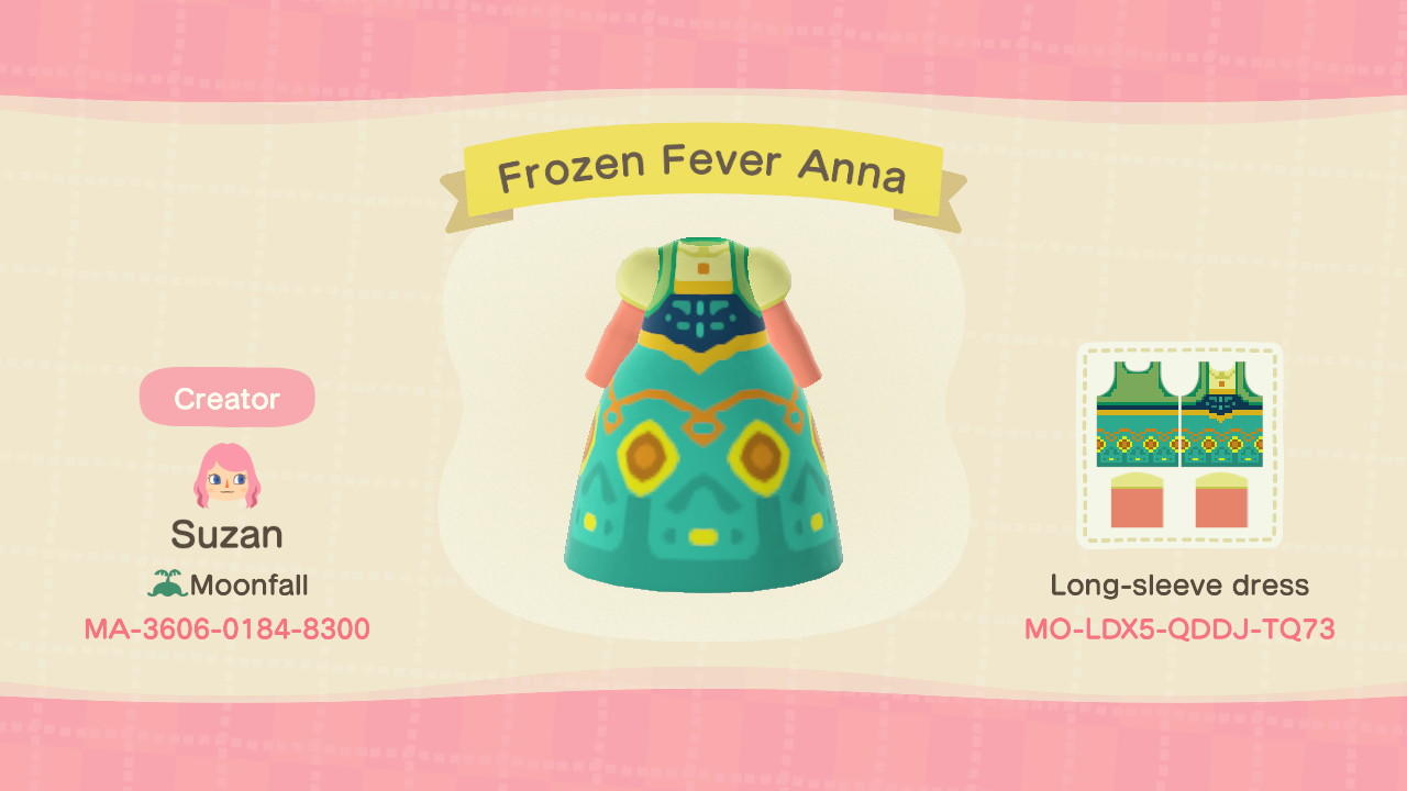 Animal Crossing Design Code: MO-LDX5-QDDJ-TQ73 Frozen Fever Anna