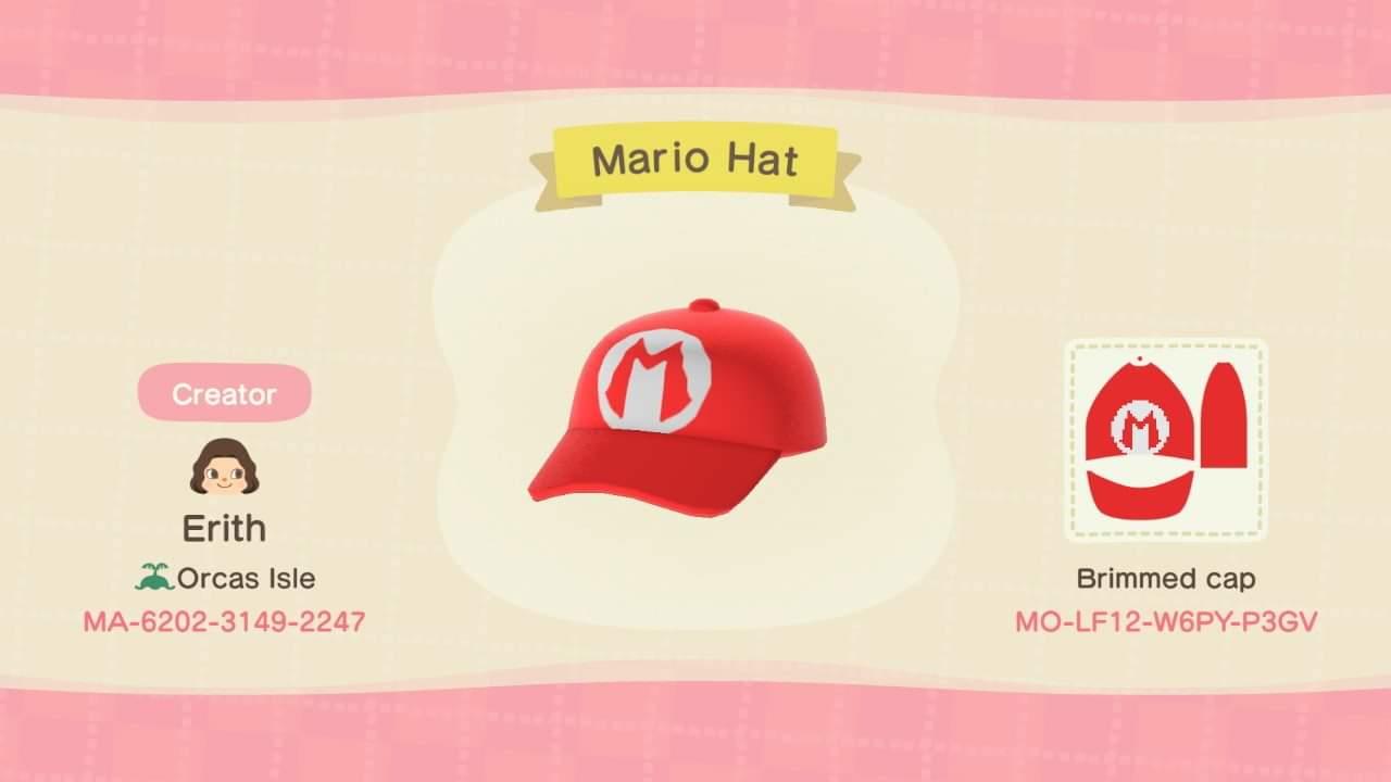 Animal Crossing Design Code: MO-LF12-W6PY-P3GV Mario Hat