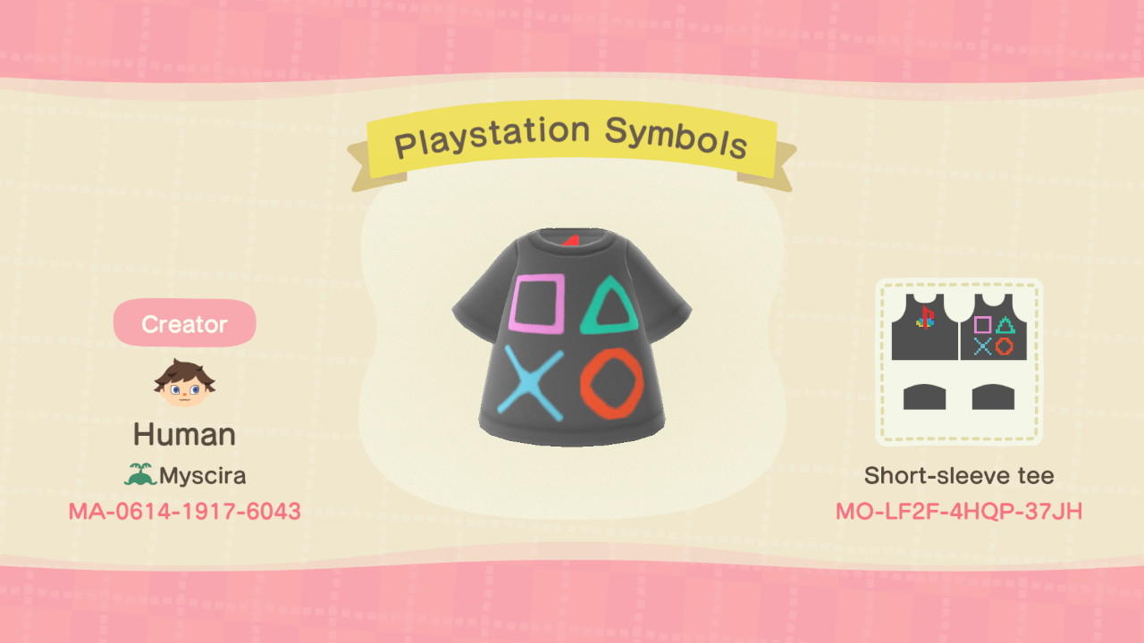 Animal Crossing Design Code: MO-LF2F-4HQP-37JH Playstation Symbols