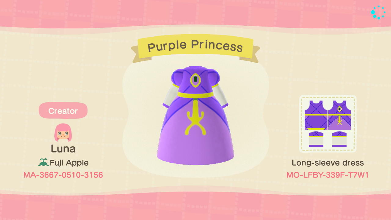 Animal Crossing Design Code: MO-LFBY-339F-T7W1 Purple Princess