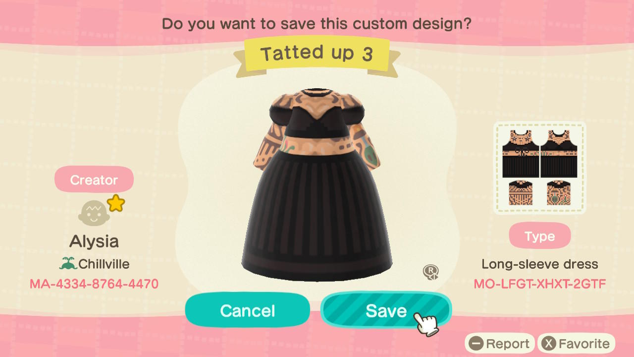 Animal Crossing Design Code: MO-LFGT-XHXT-2GTF Tatted Up 3