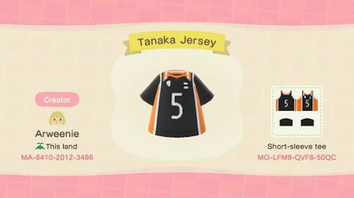 Animal Crossing Design Code: MO-LFM9-QVF8-50QC Tanaka Jersey