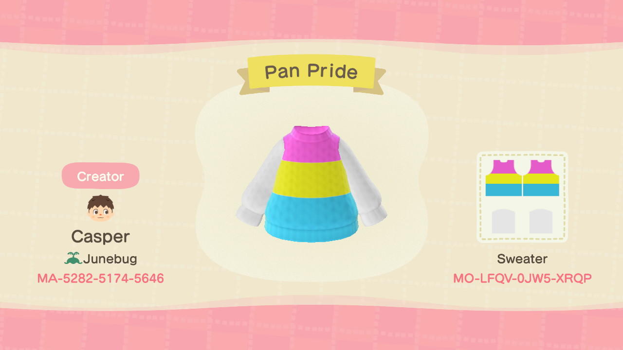 Animal Crossing Design Code: MO-LFQV-0JW5-XRQP Pan Pride Sweater