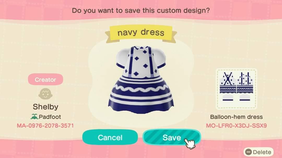 Animal Crossing Design Code: MO-LFR0-X3DJ-SSX9 Navy dress