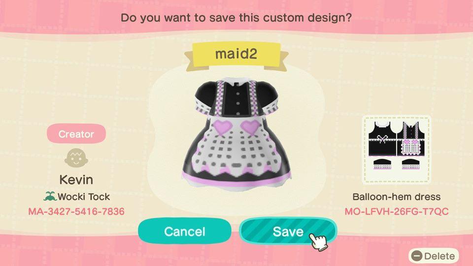 Animal Crossing Design Code: MO-LFVH-26FG-T7QC maid2