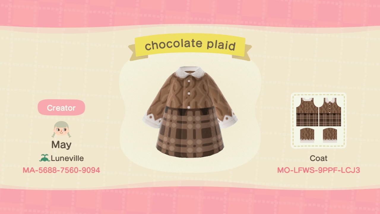 Animal Crossing Design Code: MO-LFWS-9PPF-LCJ4 chocolate plaid