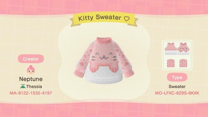 Animal Crossing Design Code: MO-LFXC-629S-6KXK Kitty Sweater ♡