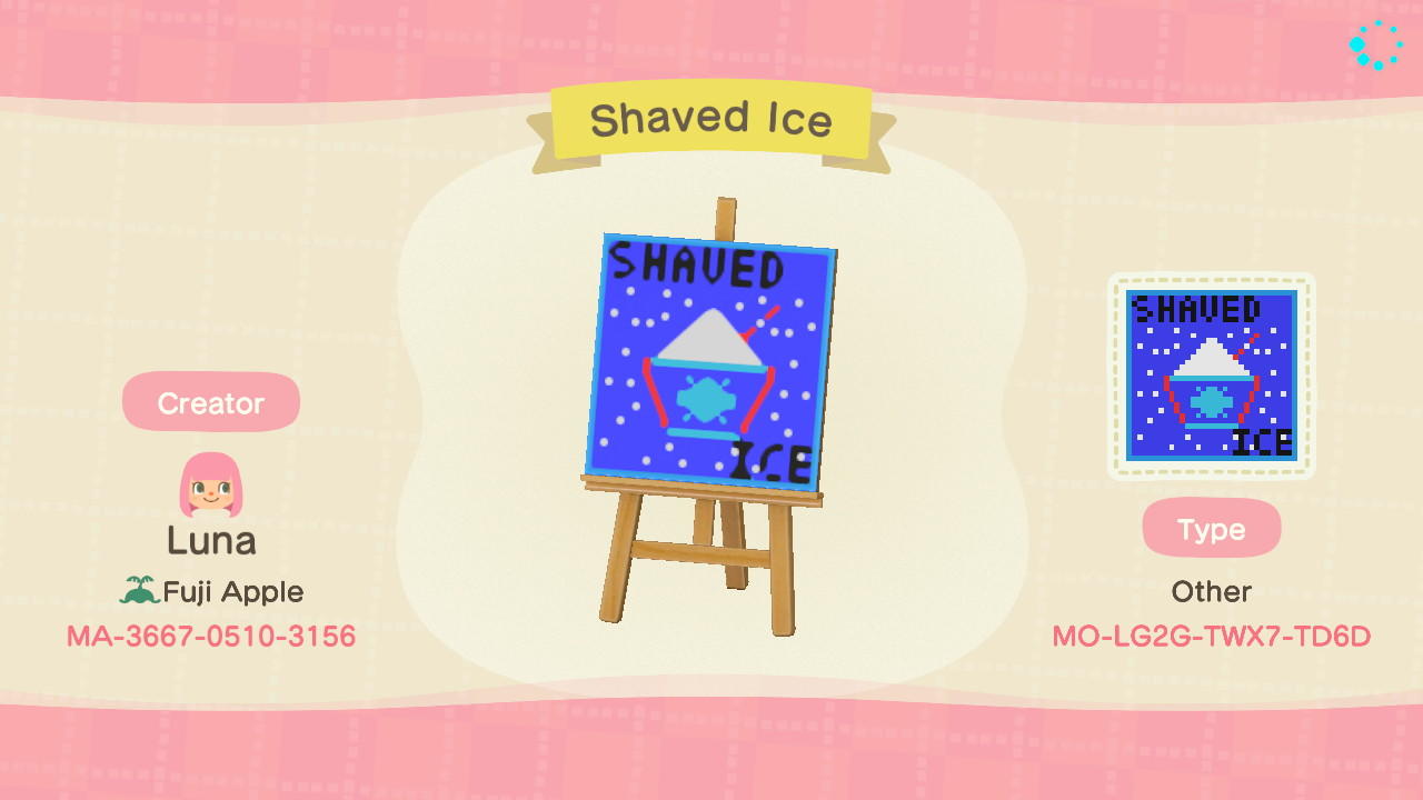 Animal Crossing Design Code: MO-LG2G-TWX7-TD6D Shaved Ice