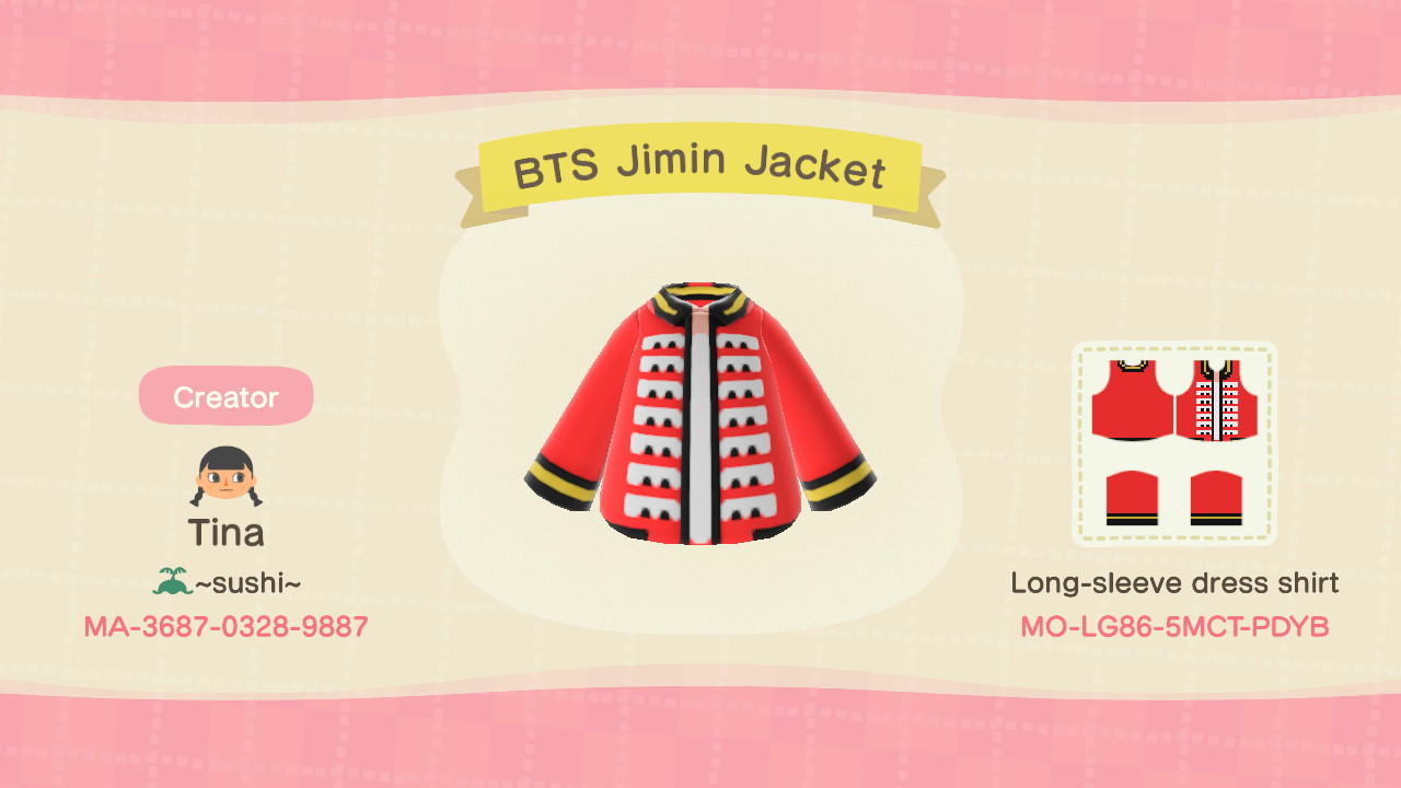 Animal Crossing Design Code: MO-LG86-5MCT-PDYB BTS Jimin YSL Jacket