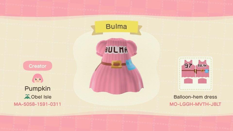 Animal Crossing Design Code: MO-LGGH-MVTH-J8LT Dragon Ball Bulma