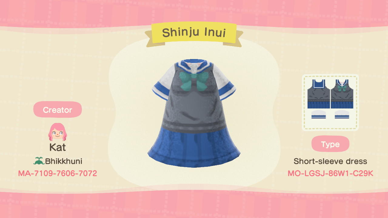 Animal Crossing Design Code: MO-LGSJ-86W1-C29K Shinju Inui
