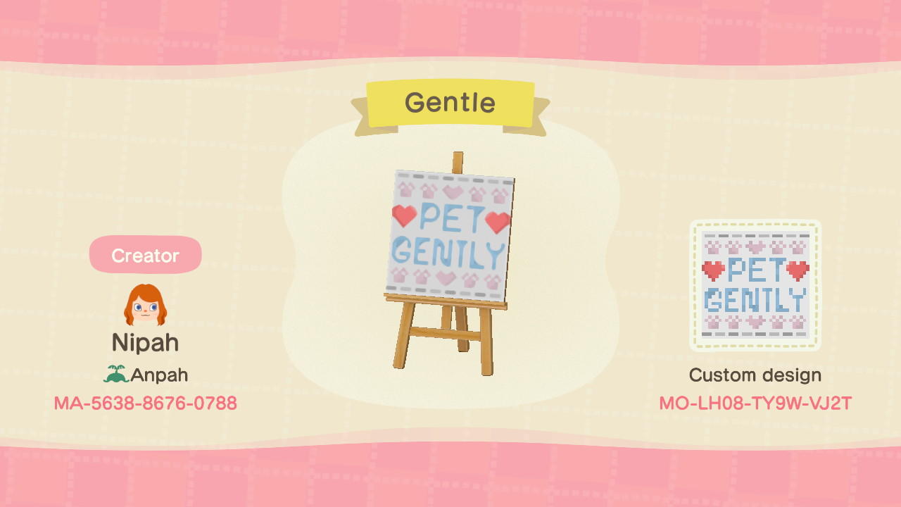 Animal Crossing Design Code: MO-LH08-TY9W-VJ2T Pet Gently